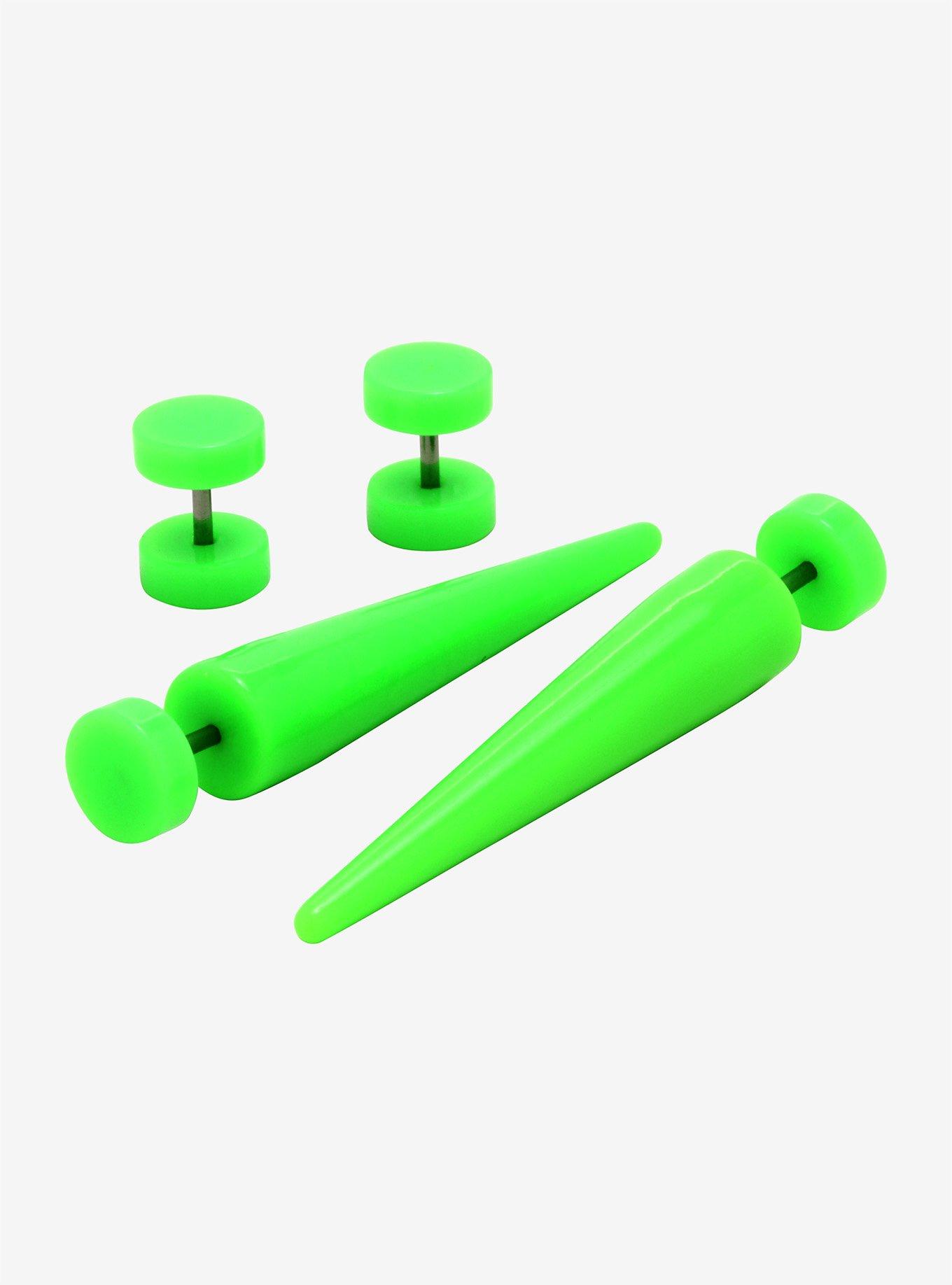 Neon Green Faux Taper & Plug 4 Pack, , hi-res