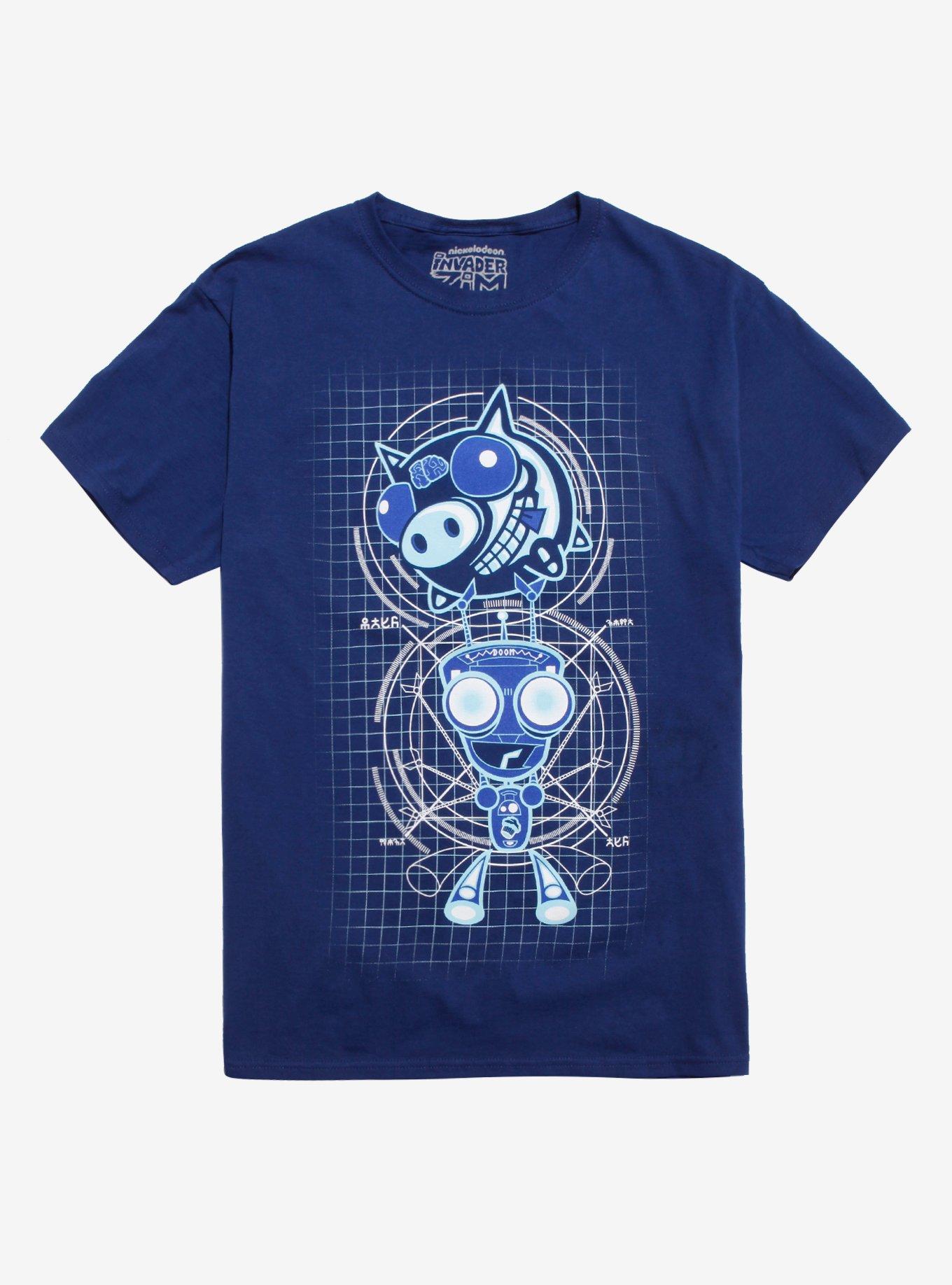 Invader Zim GIR & Pig Blueprint T-Shirt, NAVY, hi-res