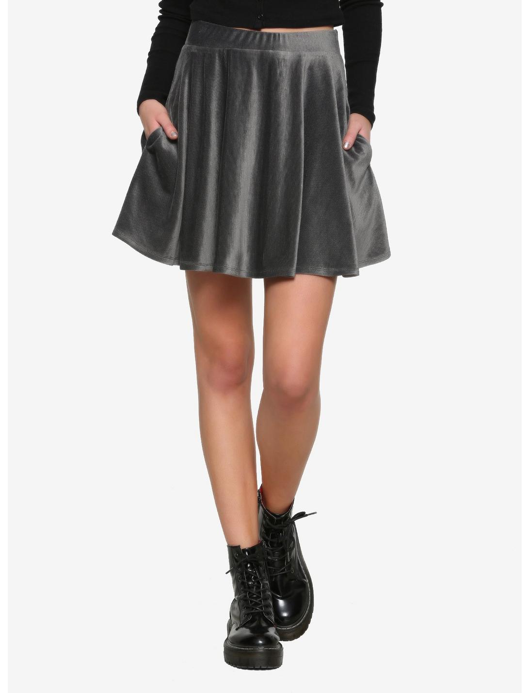 Charcoal Corduroy Skater Skirt, GREY, hi-res