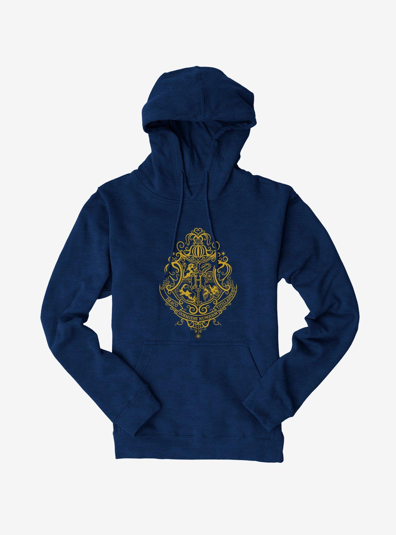 Harry Potter Hogwarts Shield Yellow Outline Hoodie, , hi-res