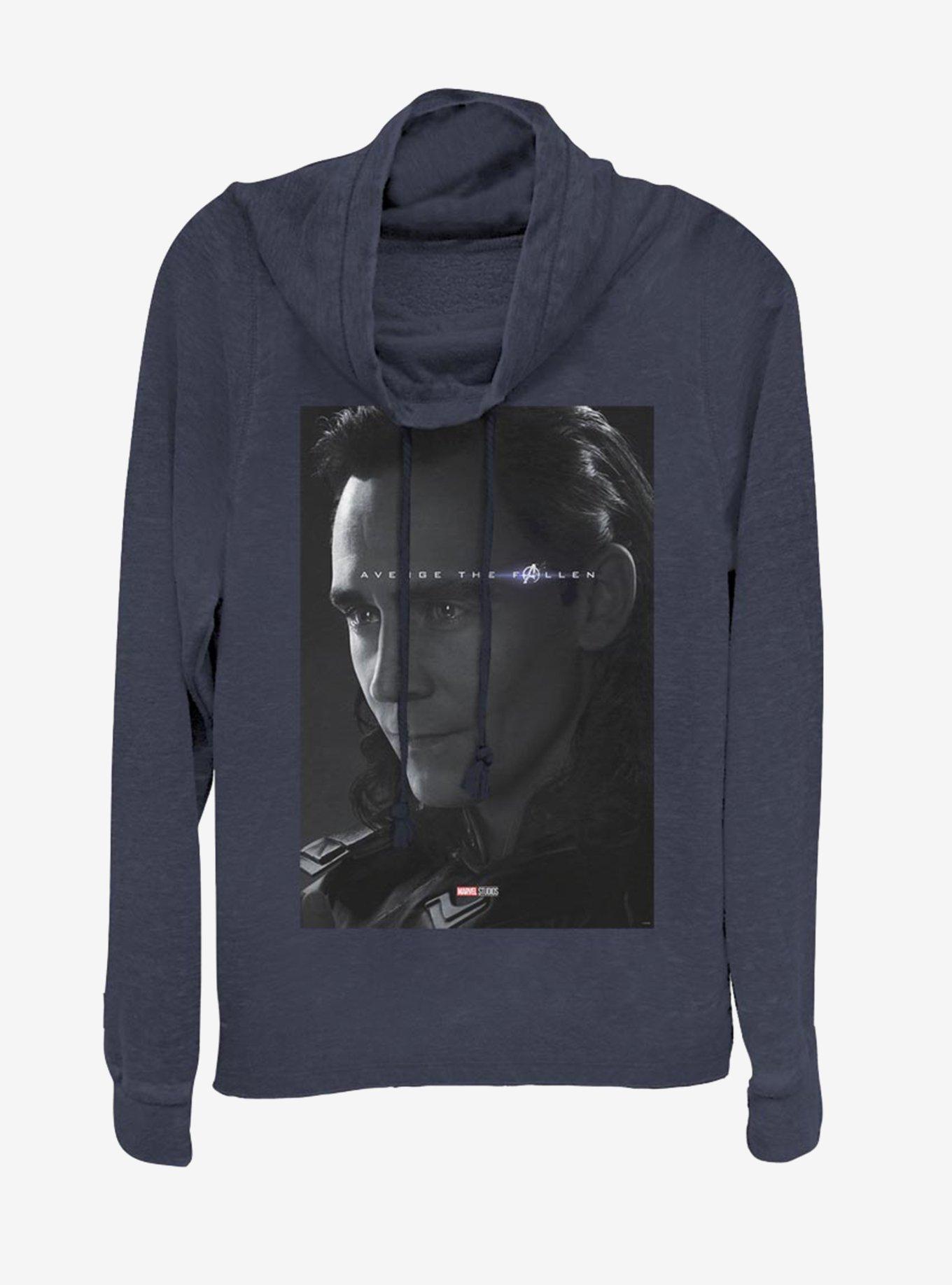 Marvel Avengers: Endgame Avenge Loki Cowlneck Long-Sleeve Womens Top, NAVY, hi-res