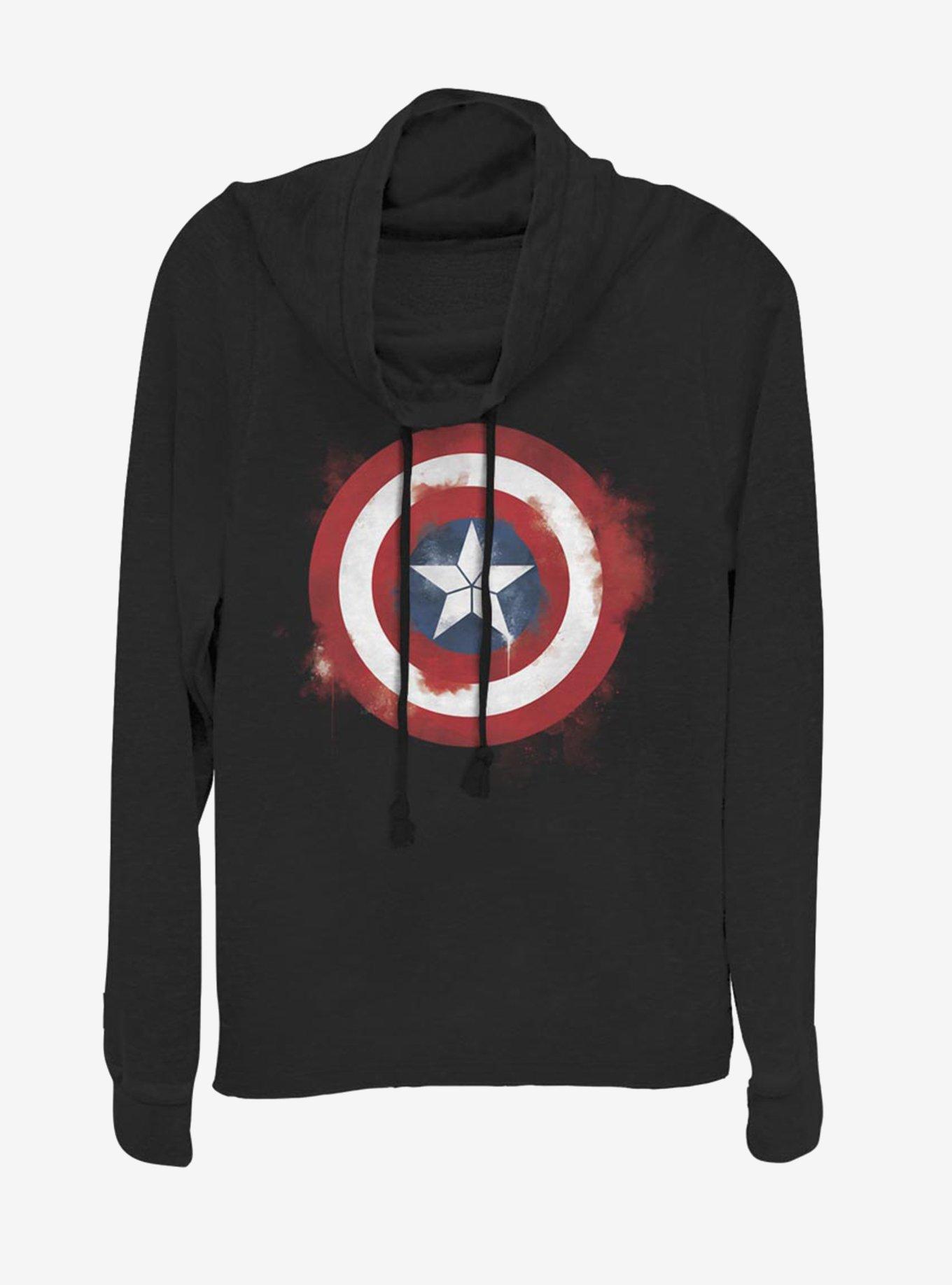 Marvel Captain America Spray Logo Cowlneck Long-Sleeve Womens Top, , hi-res