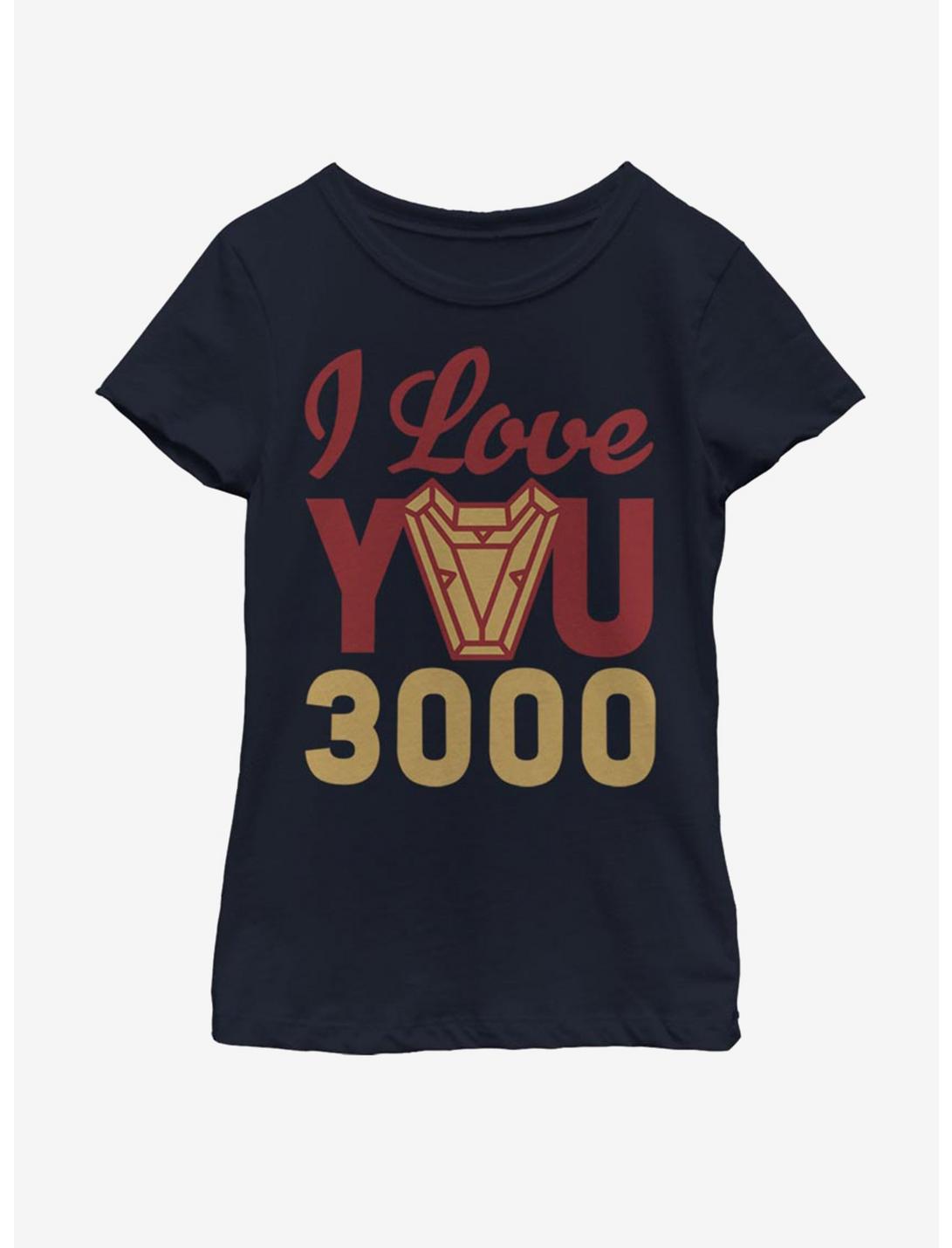 Marvel Iron Man Love You 3000 Arc Reactor Youth Girls T-Shirt, NAVY, hi-res