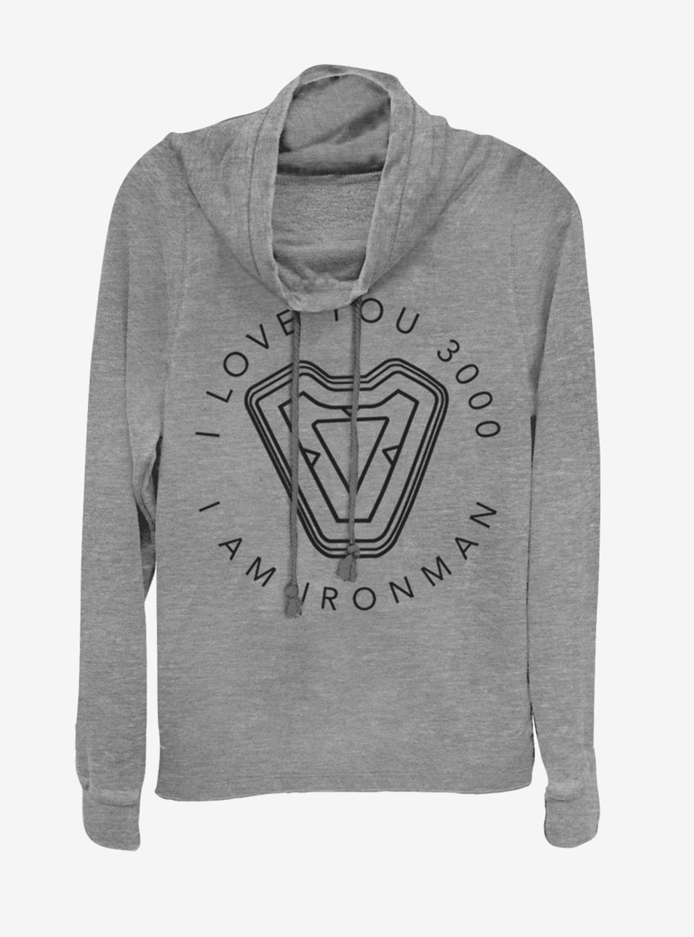 Marvel Iron Man Iron Man's Heart Cowlneck Long-Sleeve Womens Top, GRAY HTR, hi-res