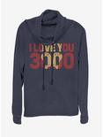 Marvel Iron Man Love You 3000 Cowlneck Long-Sleeve Womens Top, NAVY, hi-res