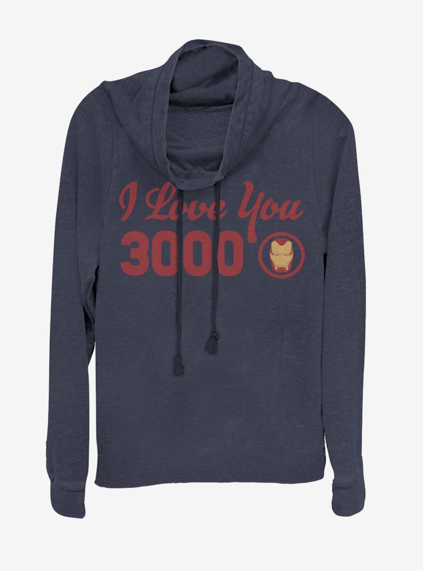 Marvel Iron Man Love You Icon Cowlneck Long-Sleeve Womens Top, NAVY, hi-res