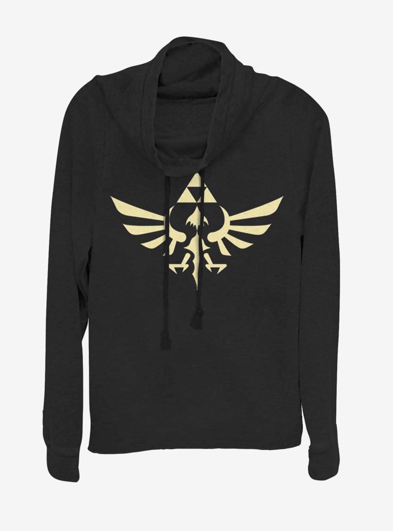 Nintendo Triumphant Triforce Cowlneck Long-Sleeve Womens Top, BLACK, hi-res view 1