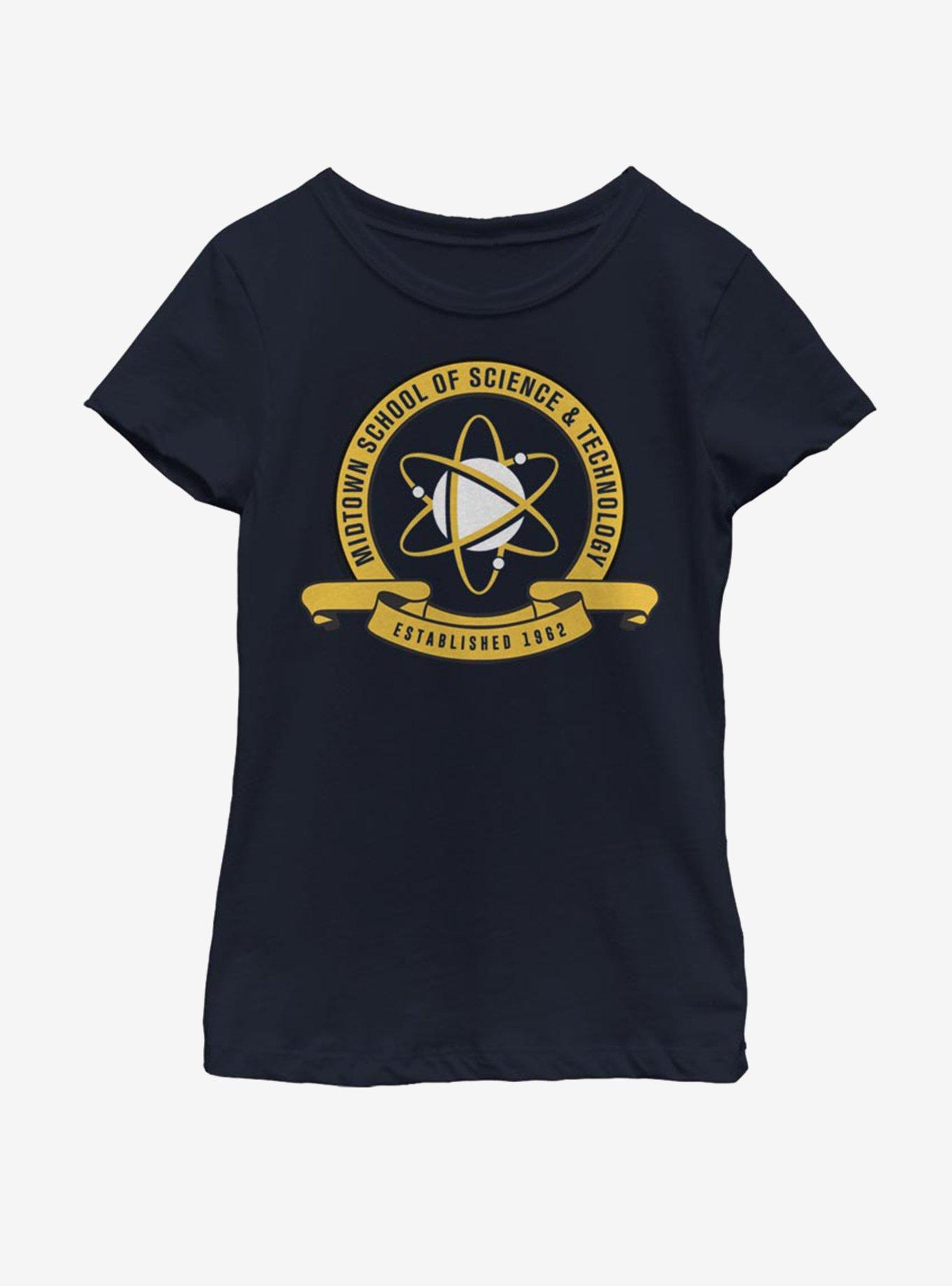 Marvel Spider-Man Midtown School Emblem Youth Girls T-Shirt, NAVY, hi-res