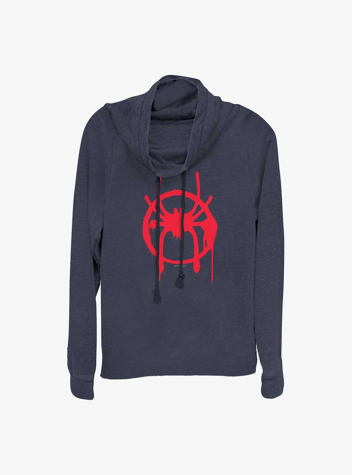 Marvel Spider-Man : Into The Spiderverse Miles Symbol Cowlneck Long-Sleeve Womens Top