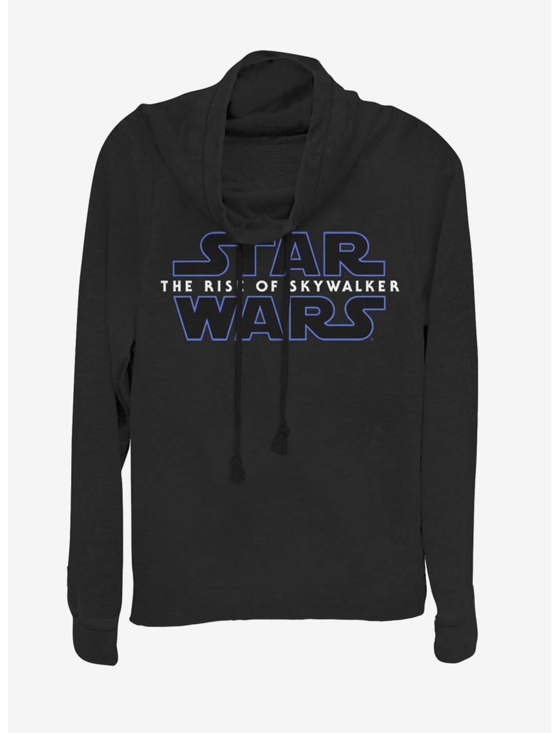 Star Wars The Rise Of Skywalker Logo Cowlneck Long-Sleeve Womens Top, BLACK, hi-res