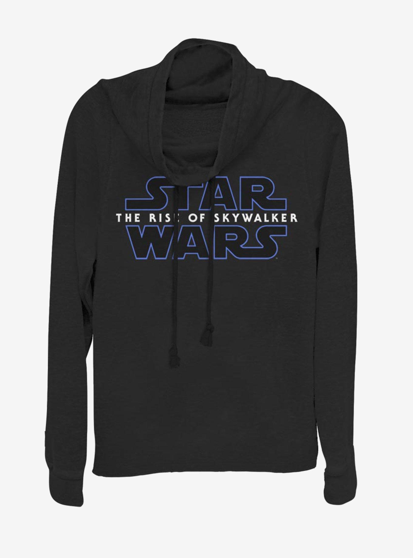Star Wars The Rise Of Skywalker Logo Cowlneck Long-Sleeve Womens Top, BLACK, hi-res