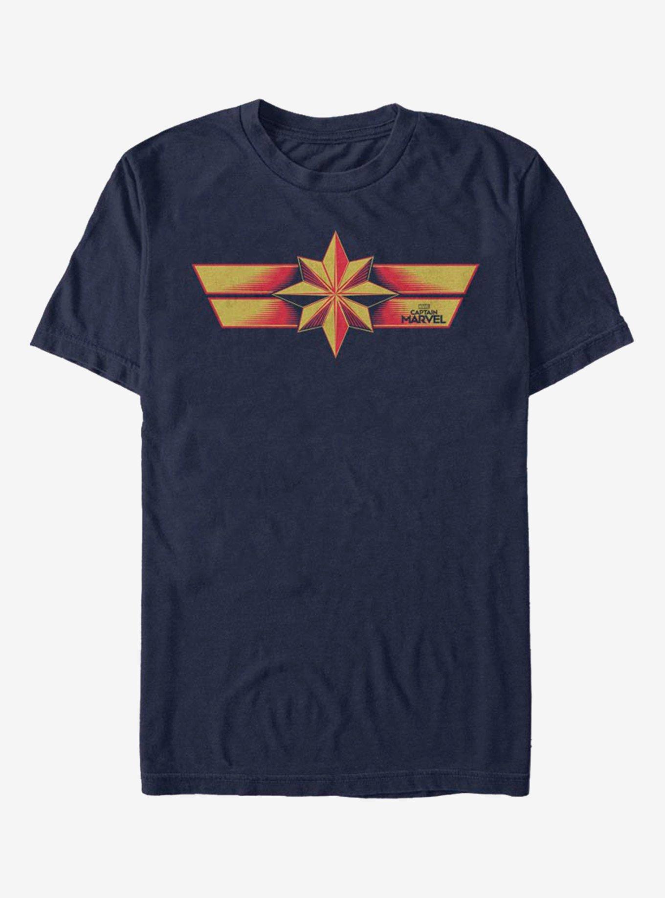Marvel Captain Marvel Capt. Marvel Gold Emblem T-Shirt, NAVY, hi-res
