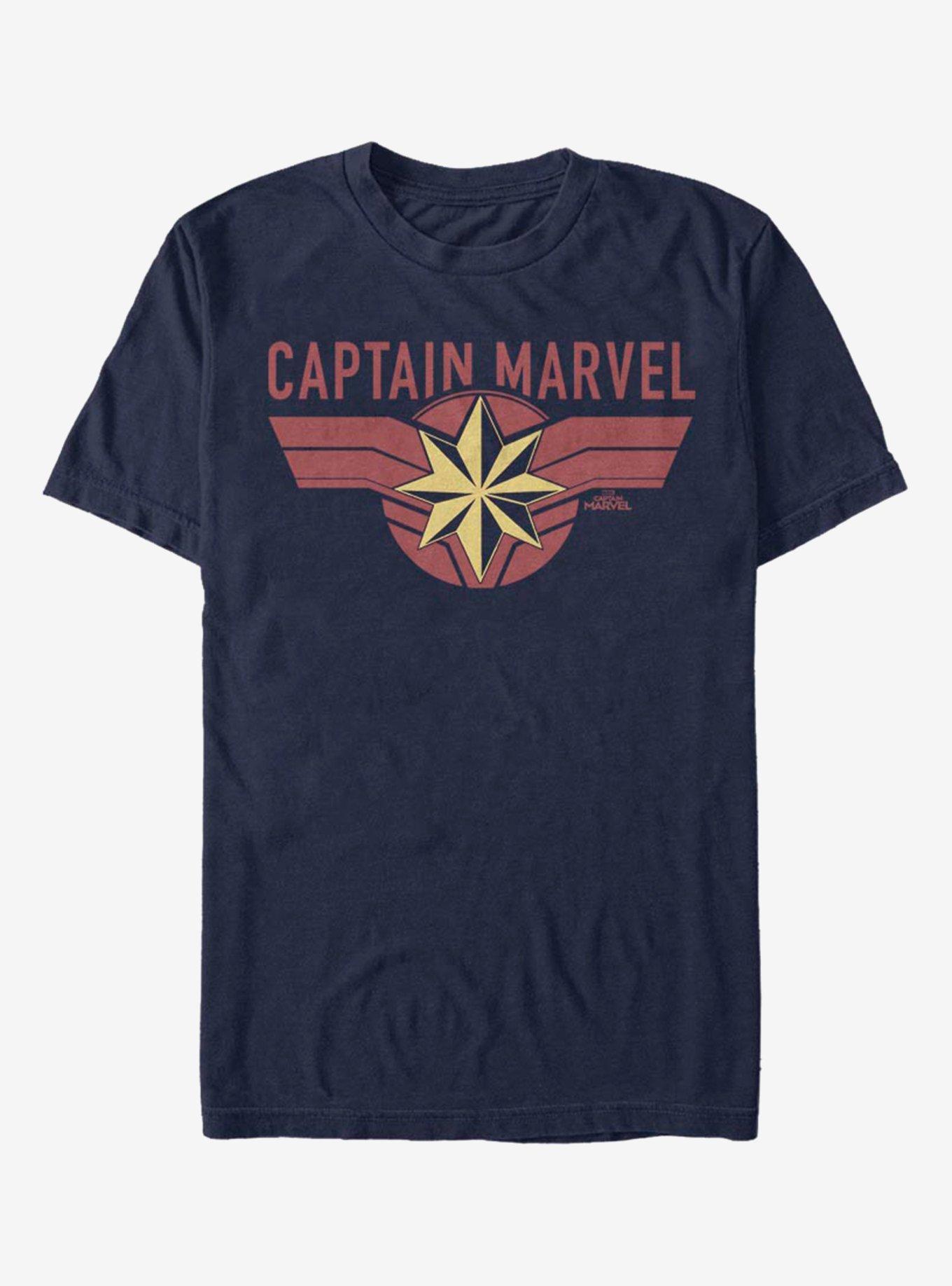 Marvel Captain Marvel Captain Gold Logo T-Shirt, NAVY, hi-res