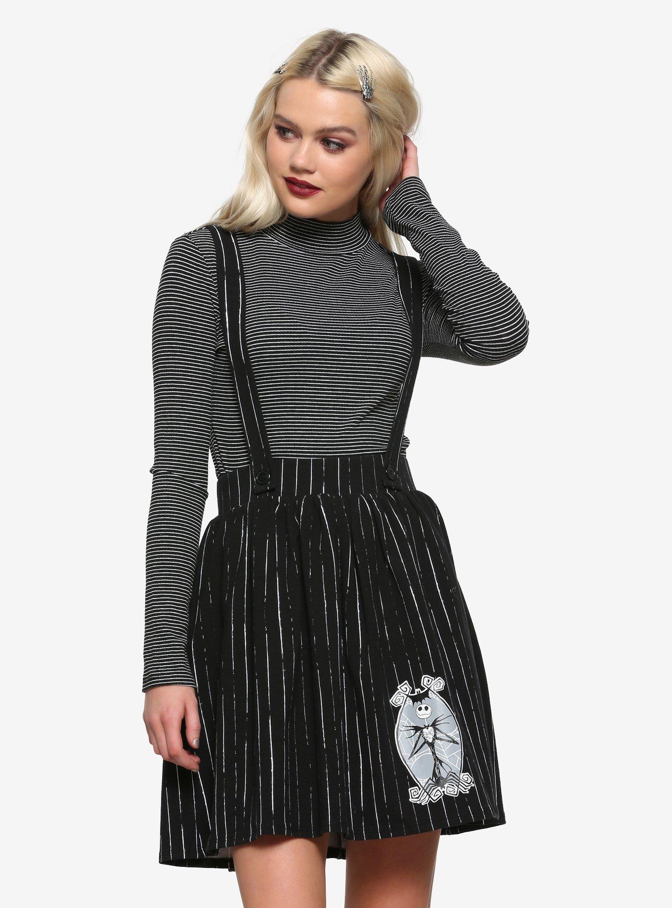 The Nightmare Before Christmas Jack Skellington Suspender Skirt, STRIPE-WHITE, hi-res