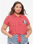 Her Universe Disney Minnie Mouse Polka Dots Pocket Tie-Front Woven Button-Up Plus Size, MULTI, hi-res