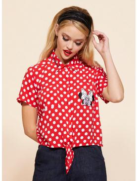 Her Universe Disney Minnie Mouse Polka Dots Pocket Tie-Front Woven Button-Up, , hi-res