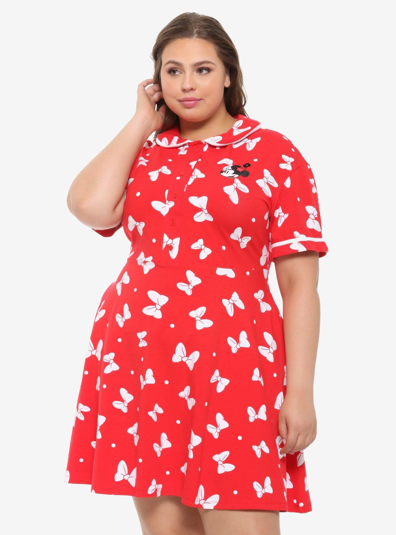 Her Universe Disney Minnie Mouse Bow Print Dress Plus Size, MULTI, hi-res