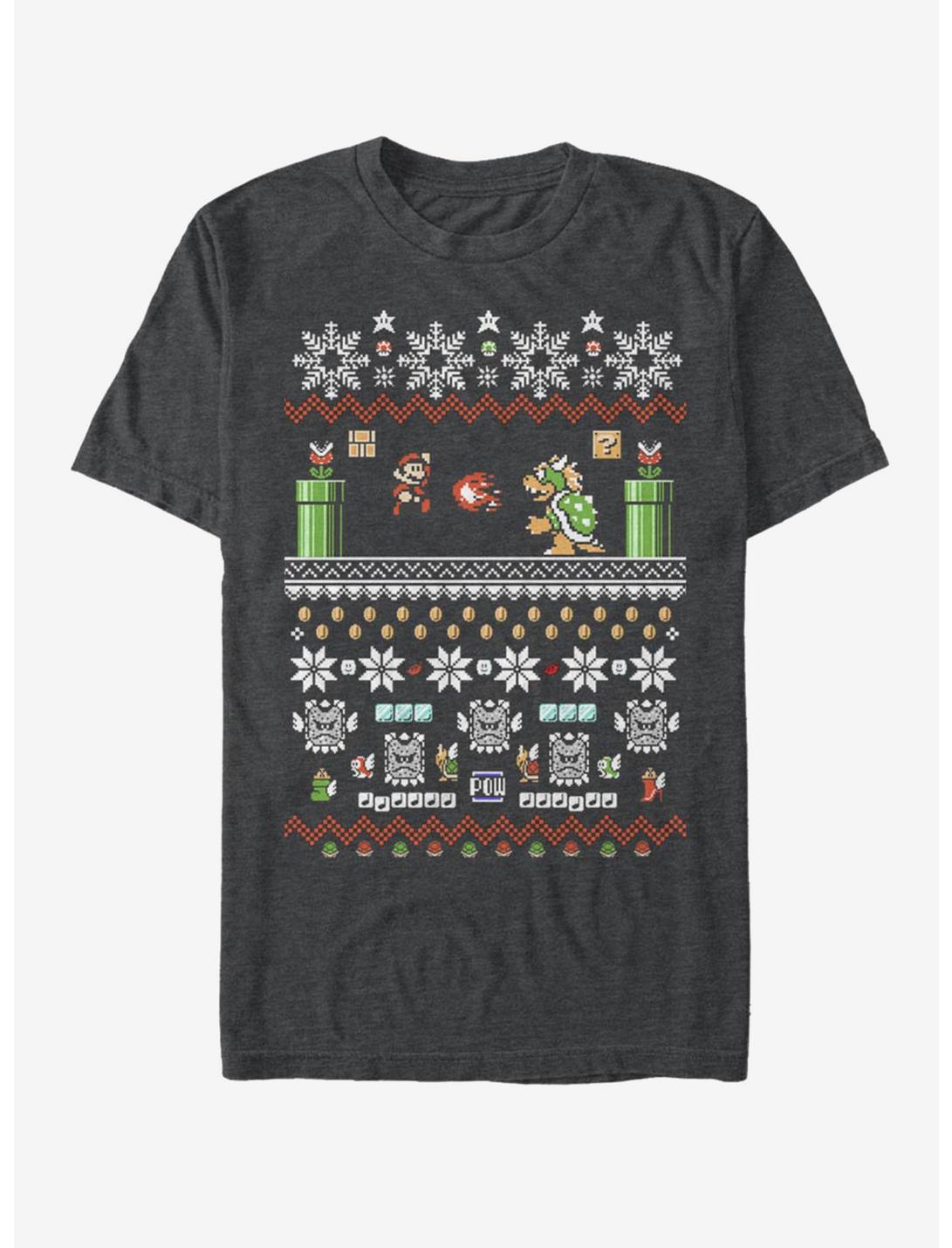 Nintendo Super Mario Christmas Stack T-Shirt, DRKGRY HTR, hi-res