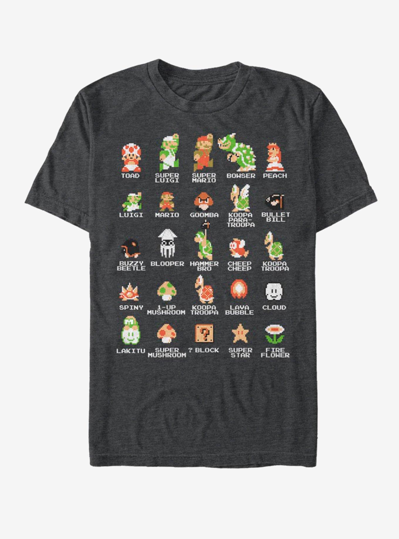 Nintendo Super Mario Pixel Cast T-Shirt, DARK CHAR, hi-res