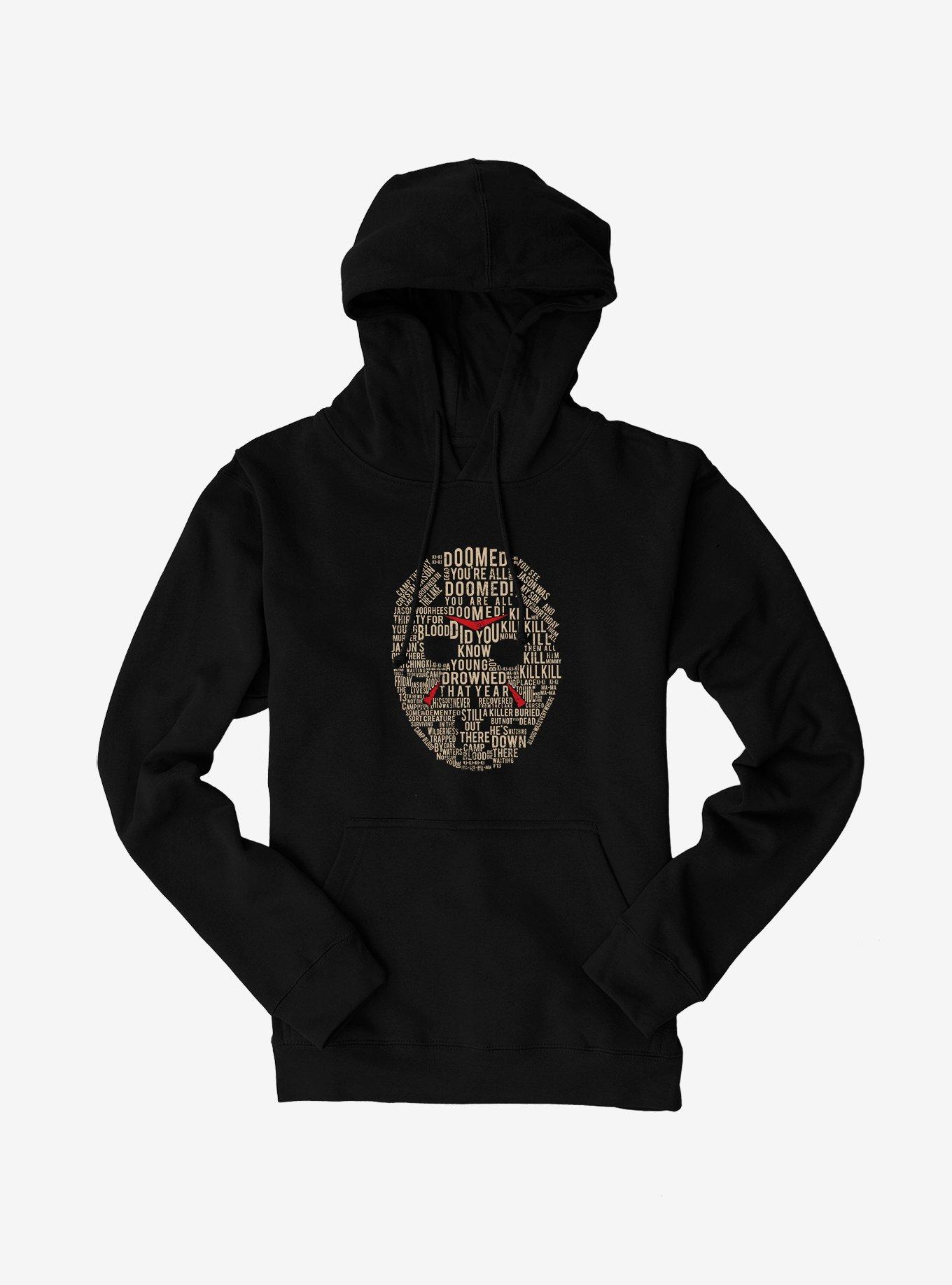 Friday The 13th Jason Mask Word Collage Hoodie, BLACK, hi-res