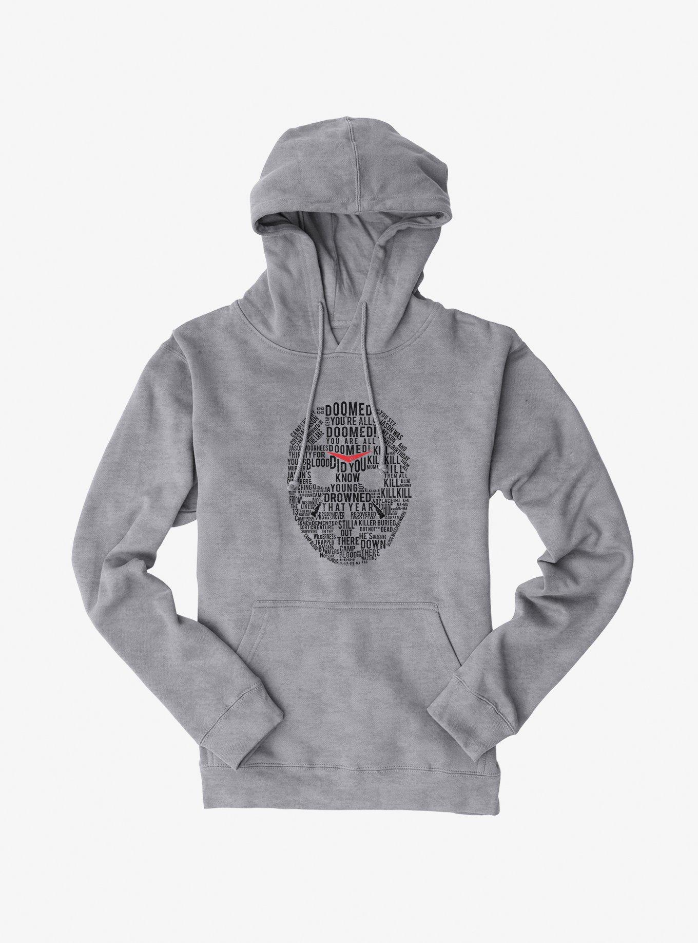 Friday The 13th Jason Mask Word Collage Hoodie, HEATHER GREY, hi-res