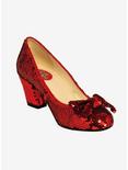 Women's 2 1/2" Red Sequin Pump With Bow, RED, hi-res