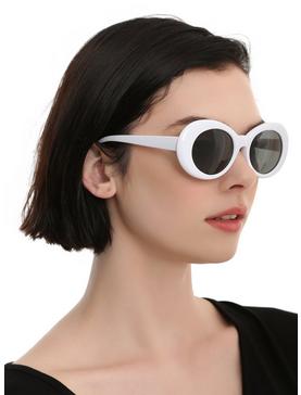 Plus Size White Oval Retro Sunglasses, , hi-res