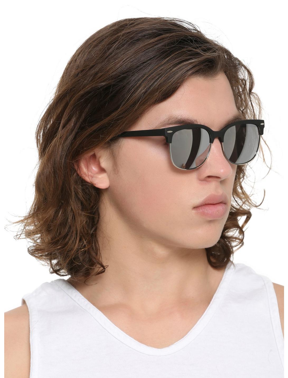Black Half Rim Silver Lens Sunglasses, , hi-res