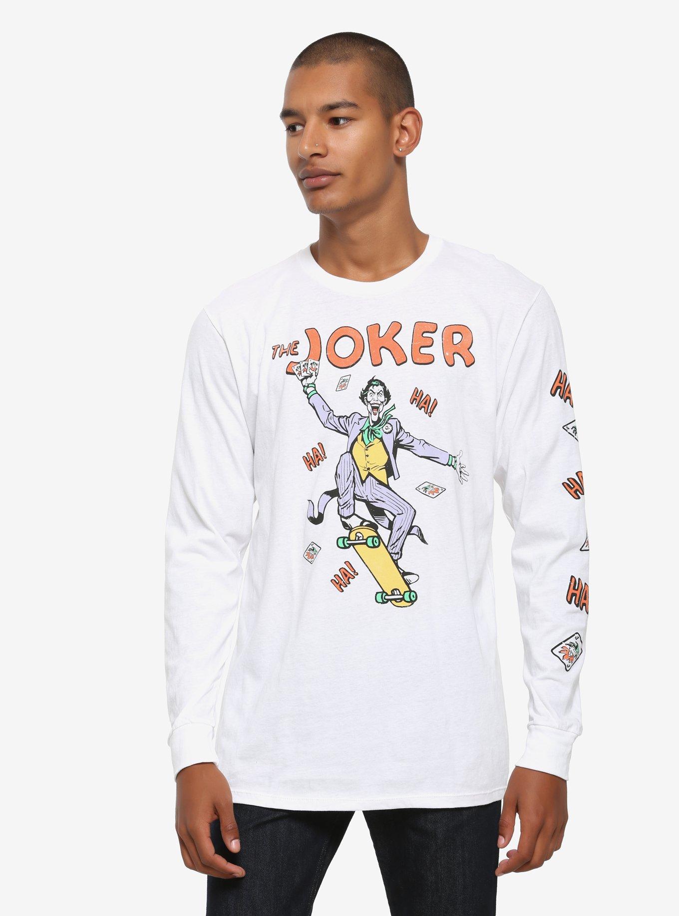 DC Comics The Joker Skateboarding Long Sleeve T-Shirt - BoxLunch Exclusive, WHITE, hi-res