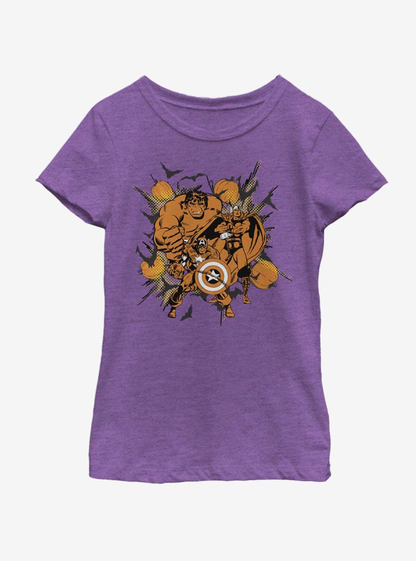 Marvel Avengers Group Pumpkin Youth Girls T-Shirt, PURPLE BERRY, hi-res