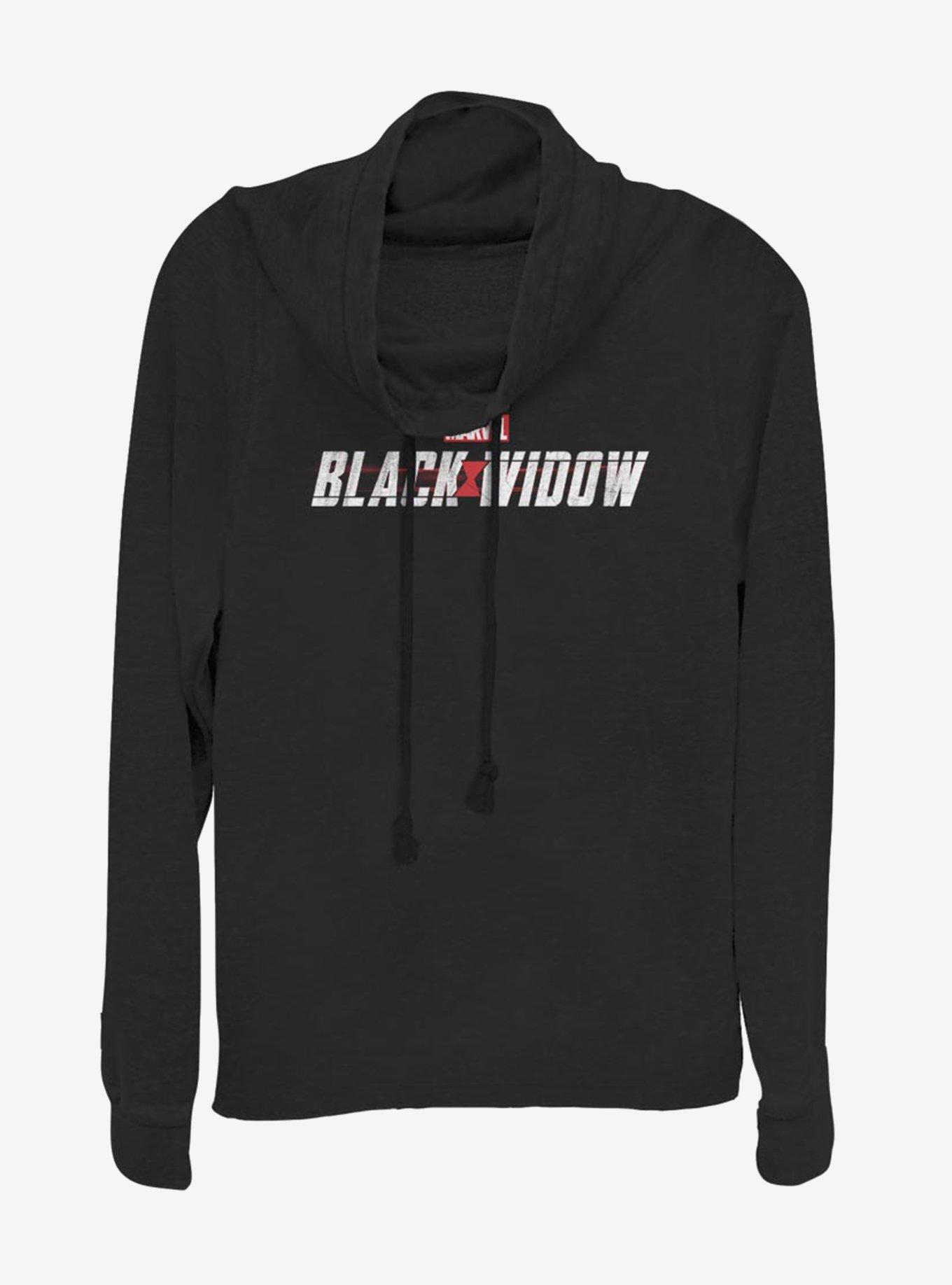 Marvel Black Widow 2019 Logo Cowlneck Long-Sleeve Womens Top, BLACK, hi-res