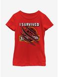 Jurassic Park I Survived Youth Girls T-Shirt, RED, hi-res