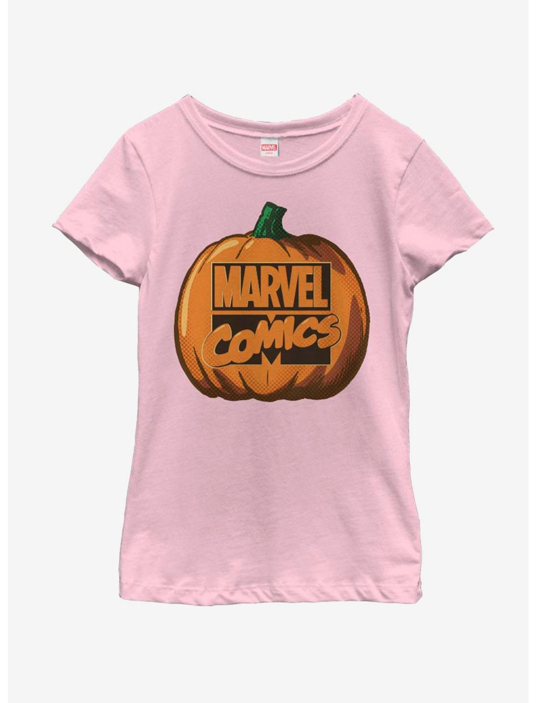 Marvel Logo Pumpkin Youth Girls T-Shirt, PINK, hi-res
