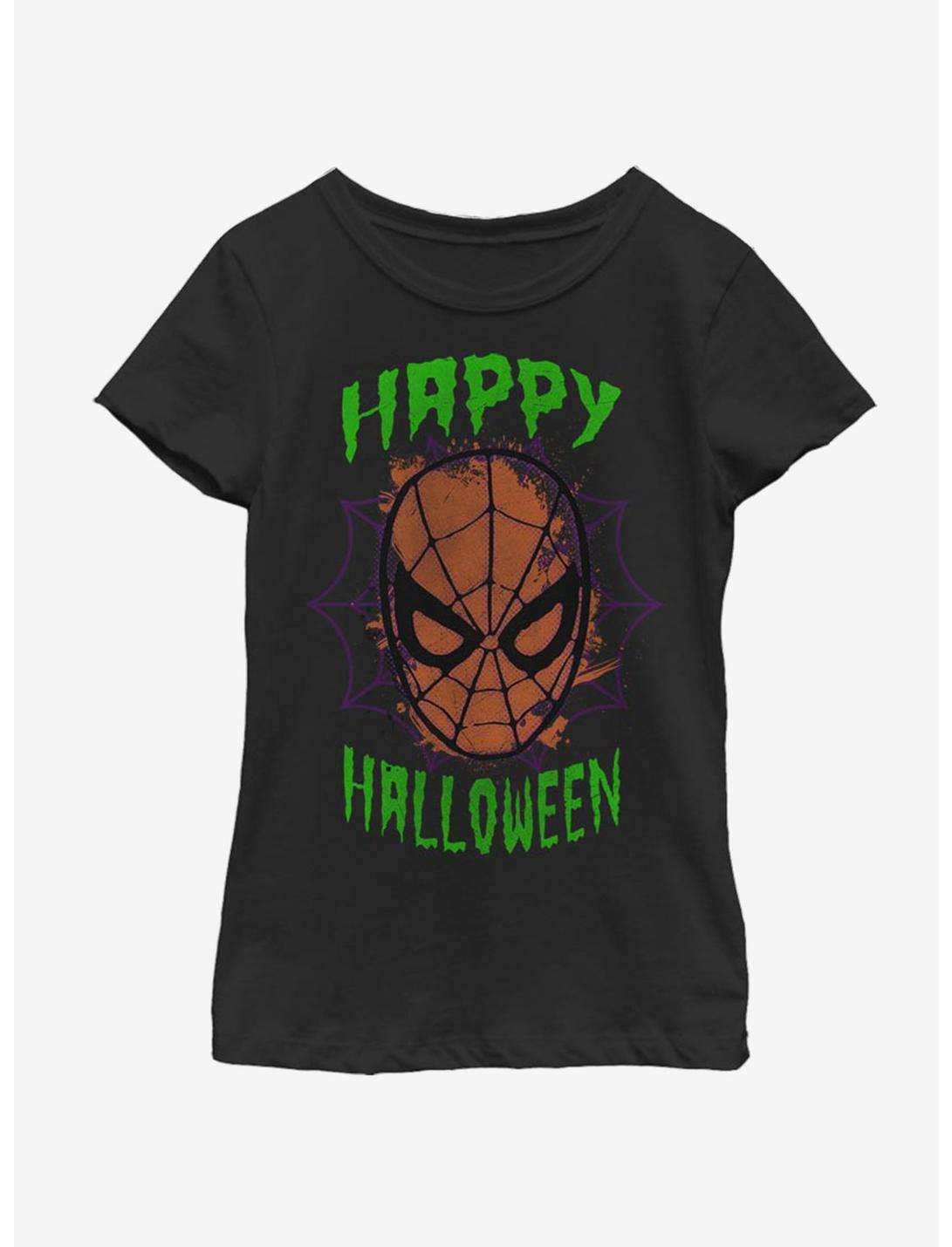 Marvel Spider-Man Spider Face Halloween Youth Girls T-Shirt, BLACK, hi-res