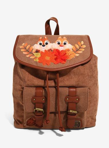 Top Disney CHIP & DALE Fall Floral Loungefly Mini Backpack Wallet & Crossbody (Read