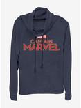 Marvel Captain Marvel Captain Marvel Logo Cowl Neck Long-Sleeve Girls Top, NAVY, hi-res