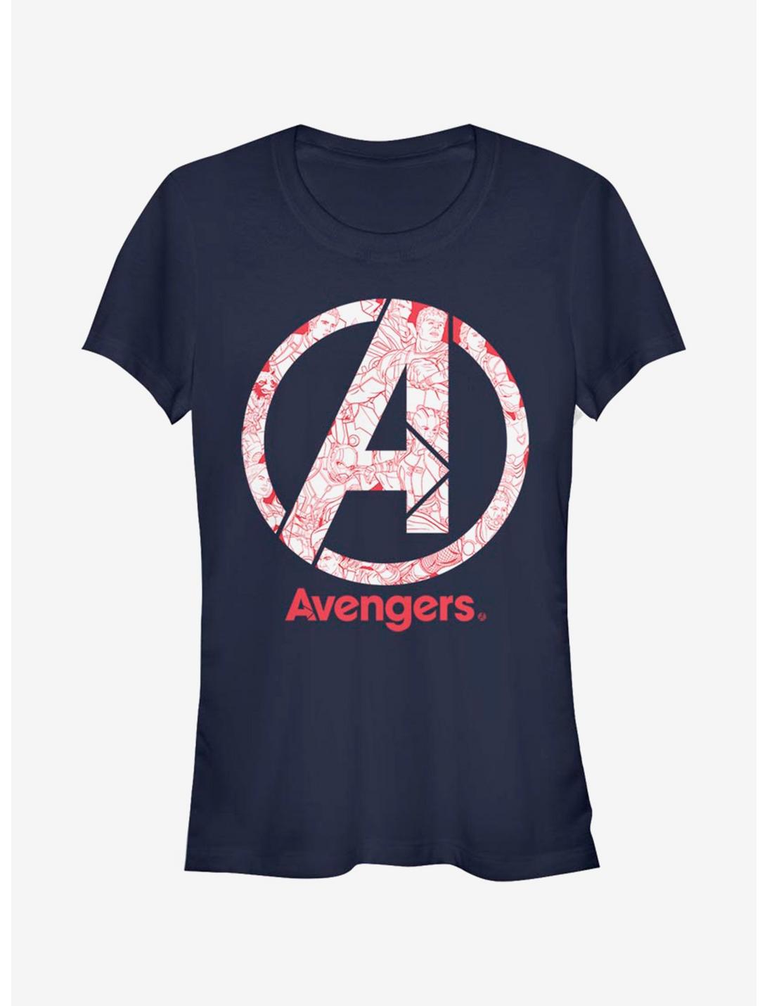 Marvel Avengers Line Art Logo Girls T-Shirt, NAVY, hi-res