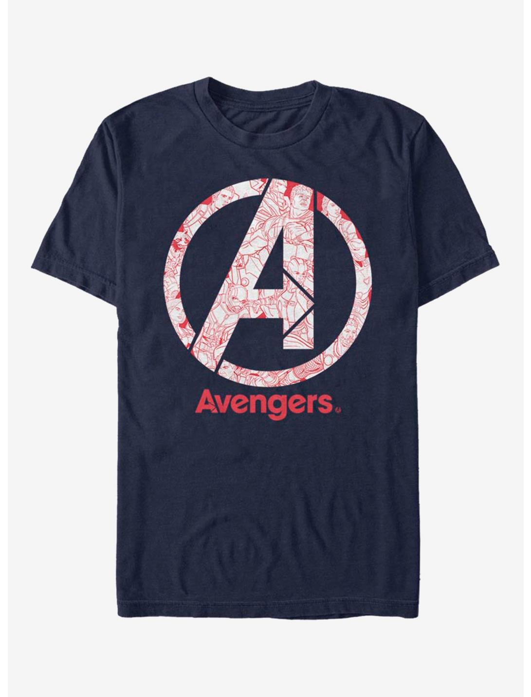 Marvel Avengers Line Art Logo T-Shirt, NAVY, hi-res