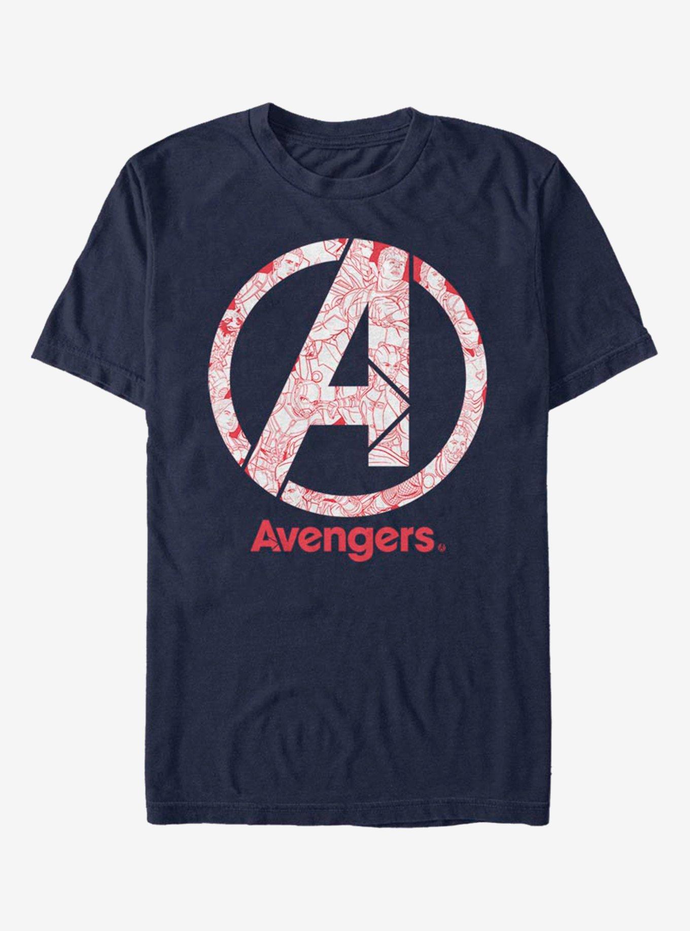 Marvel Avengers Line Art Logo T-Shirt, NAVY, hi-res