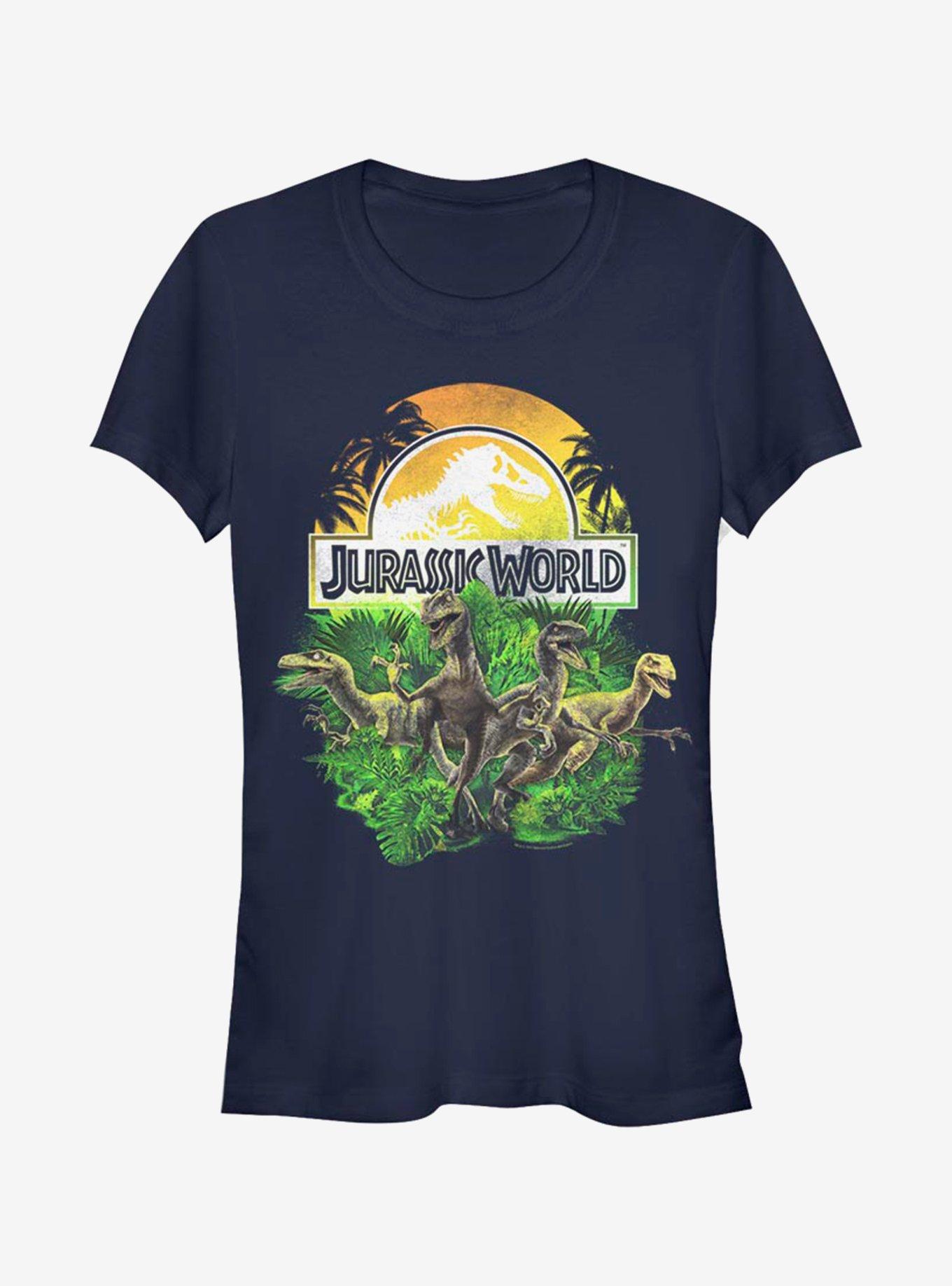 Jurassic Park Distressed Plastic Jungle Girls T-Shirt, NAVY, hi-res