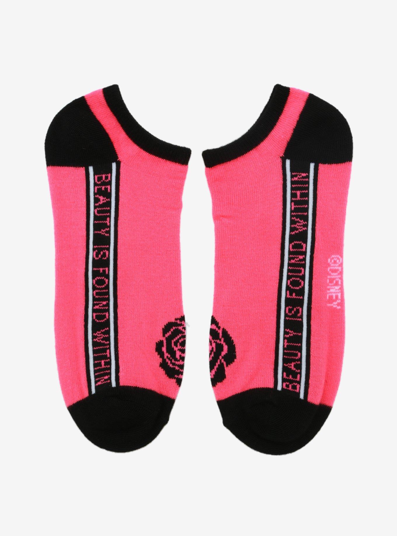 Disney Beauty And The Beast Rose Neon Pink No-Show Socks, , hi-res