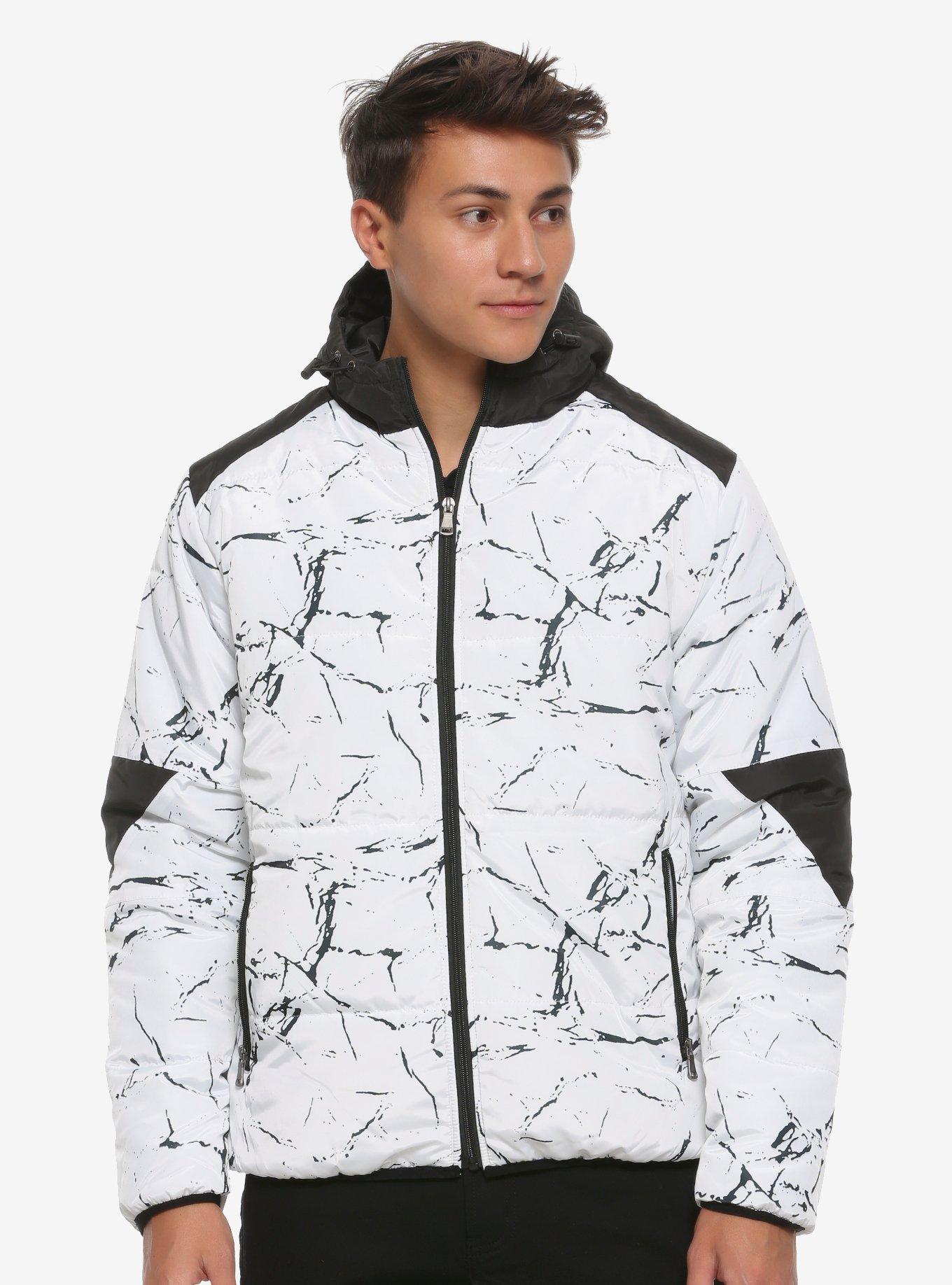 Black & White Reflective Puffer Jacket, BLACK, hi-res