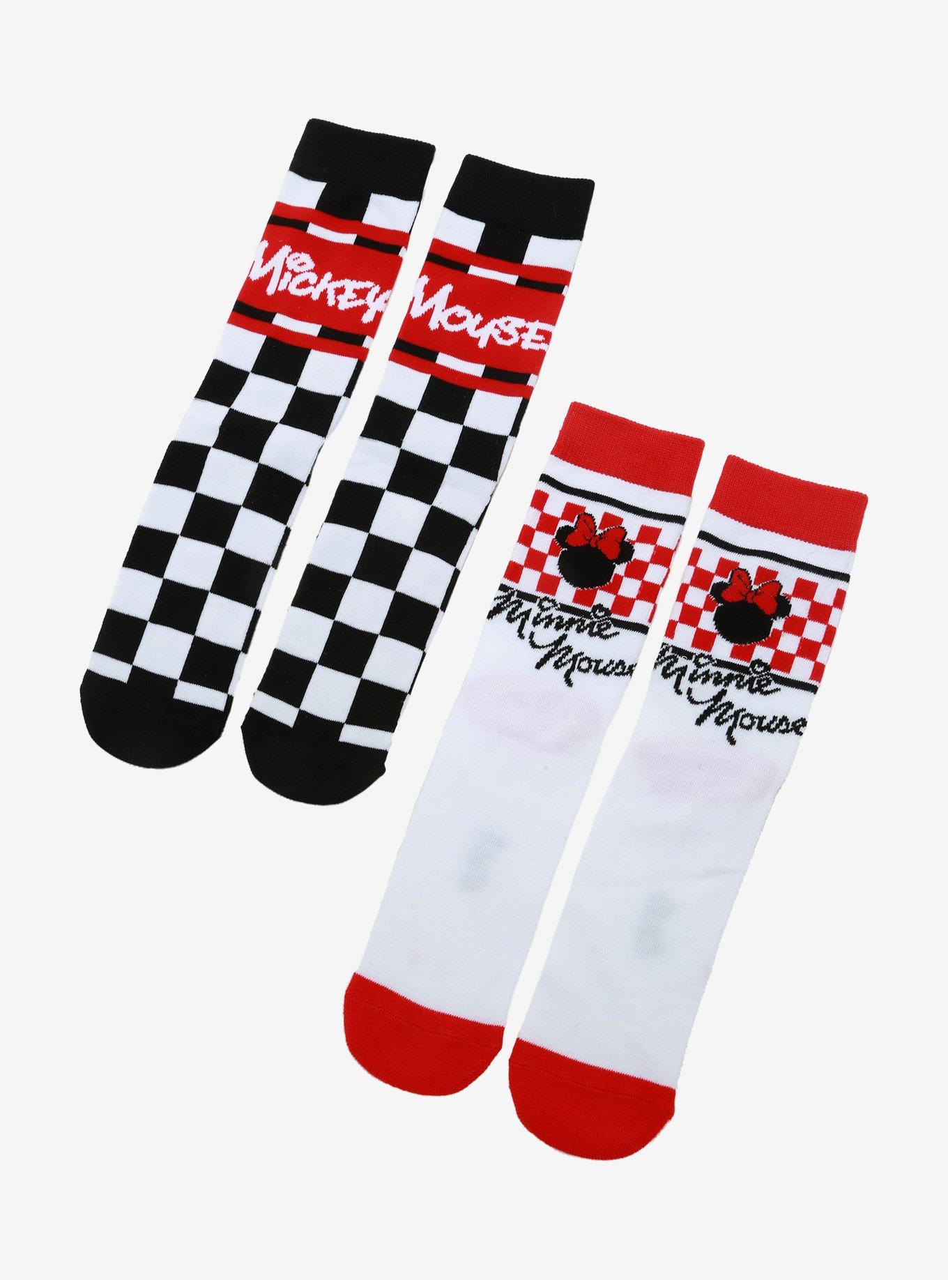 Disney Mickey Mouse & Minnie Mouse Checkered Couple Crew Sock Set, , hi-res