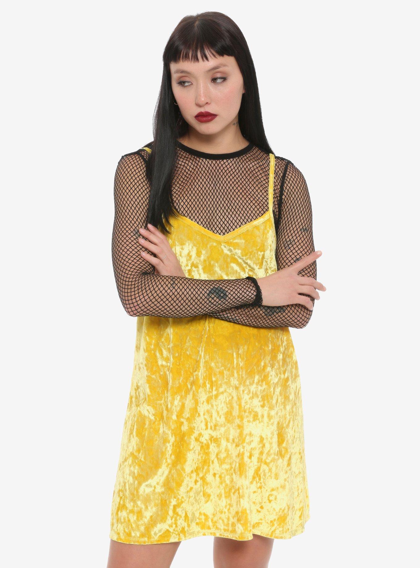 Her Universe DC Comics Birds Of Prey Black Canary Fishnet Velvet Dress, YELLOW, hi-res