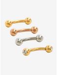 Steel Eyebrow Rose Gold Silver Gold Barbell 4 Pack, MULTI, hi-res