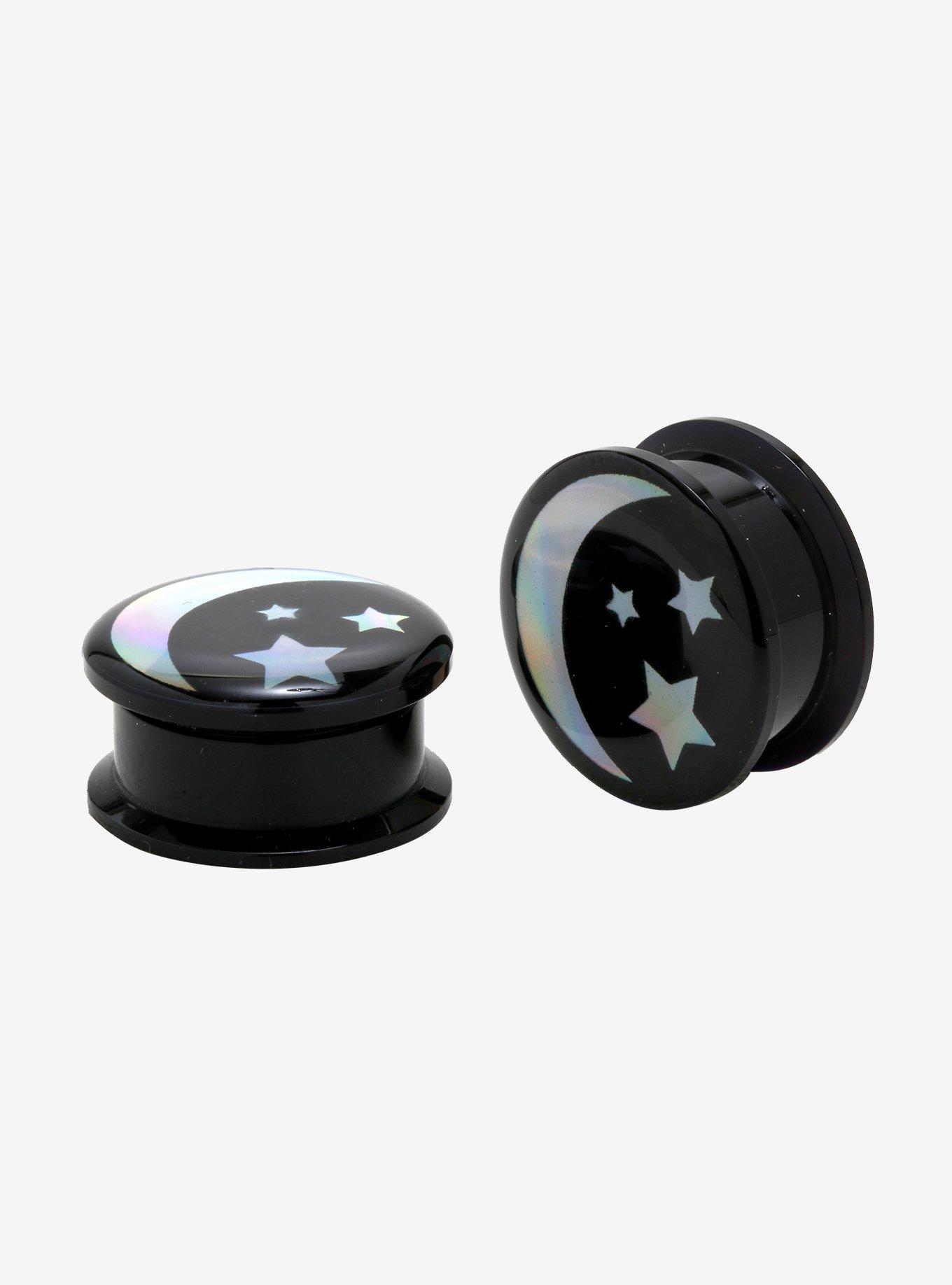 Acrylic Holographic Moon & Stars Spool Plugs 2 Pack, MULTI, hi-res
