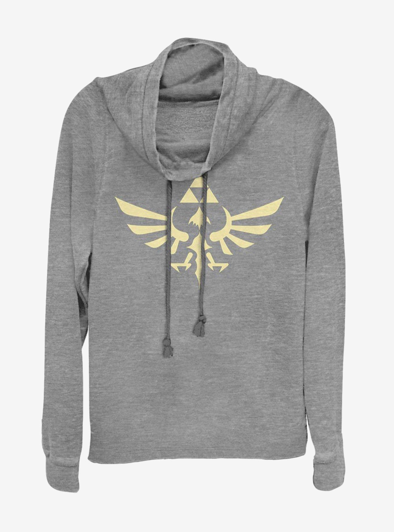 Nintendo Zelda Triumphant Triforce Cowlneck Long-Sleeve Womens Top, GRAY HTR, hi-res