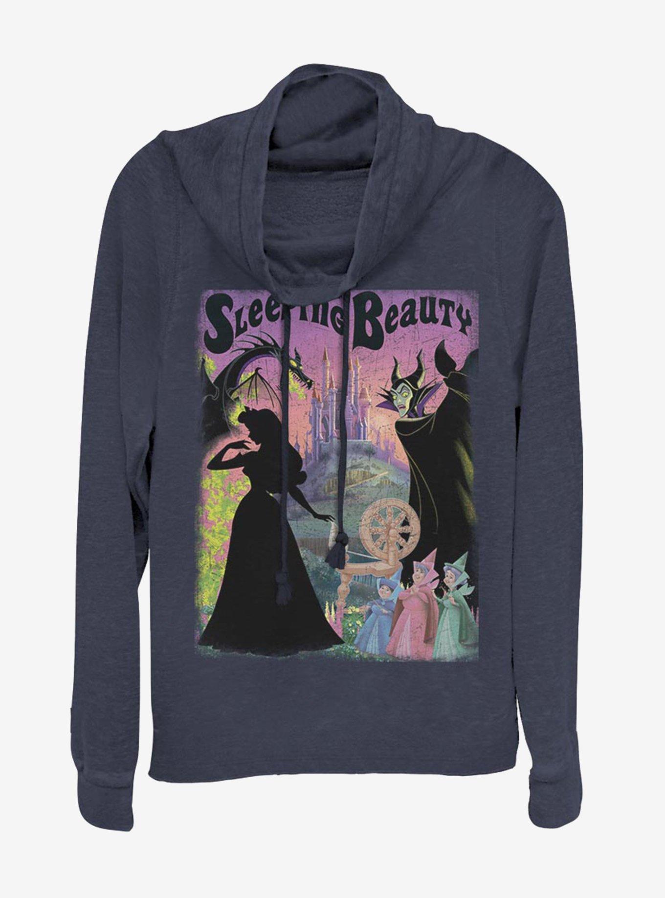 Disney Sleeping Beauty Classic Poster Cowlneck Long-Sleeve Womens Top, NAVY, hi-res
