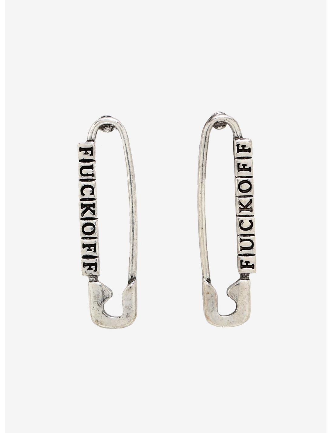 F*ck Off Safety Pin Earrings, , hi-res