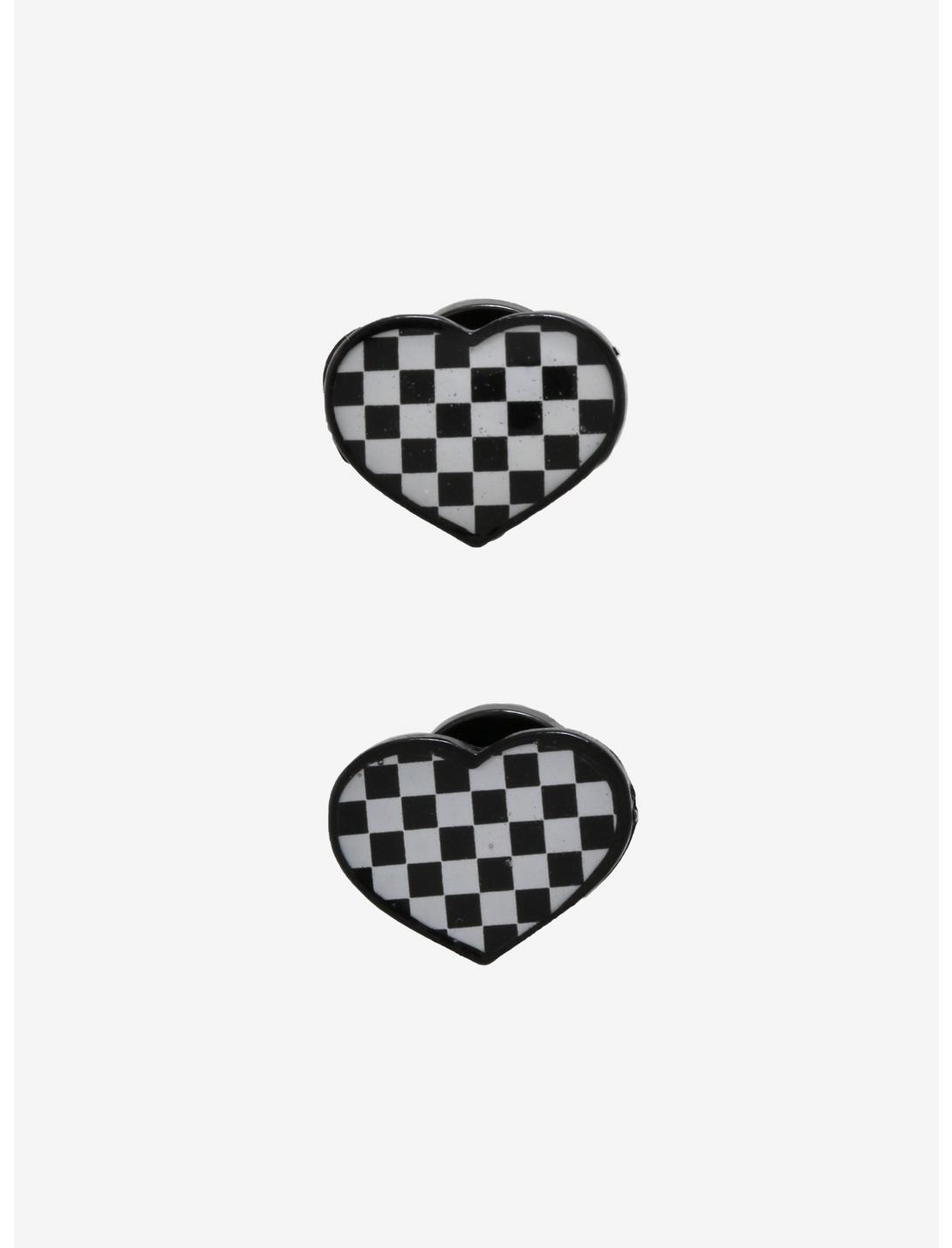 Black & White Checkered Heart Faux Plug 2 Pack, , hi-res
